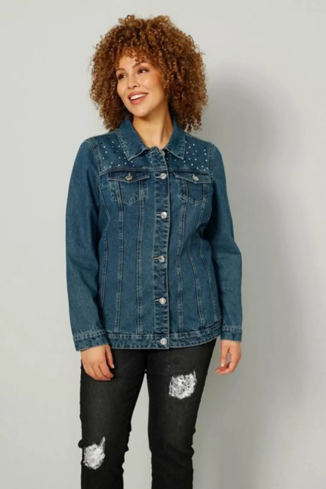 MIAMODA Outdoorjacke Jeansjacke Ziernieten Hemdkragen Langarm günstig online kaufen
