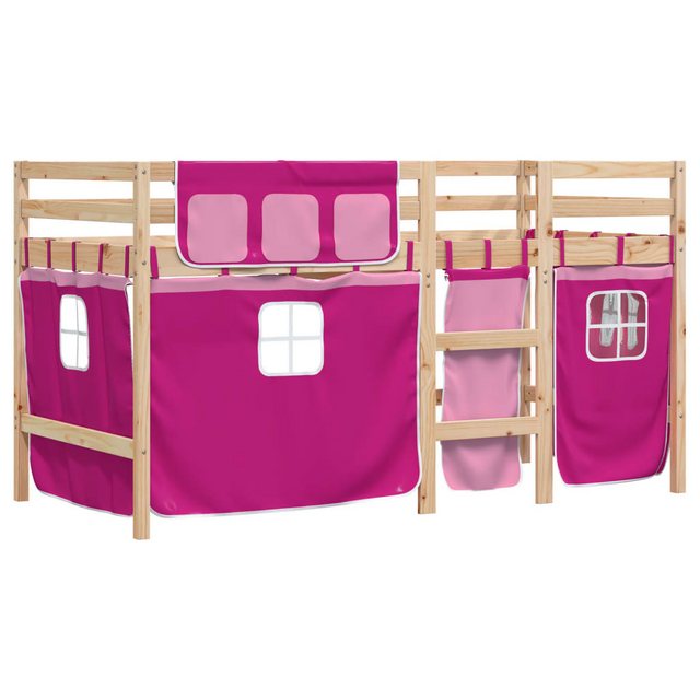 vidaXL Bett Kinderhochbett mit Vorhängen Rosa 80x200 cm Massivholz Kiefer günstig online kaufen