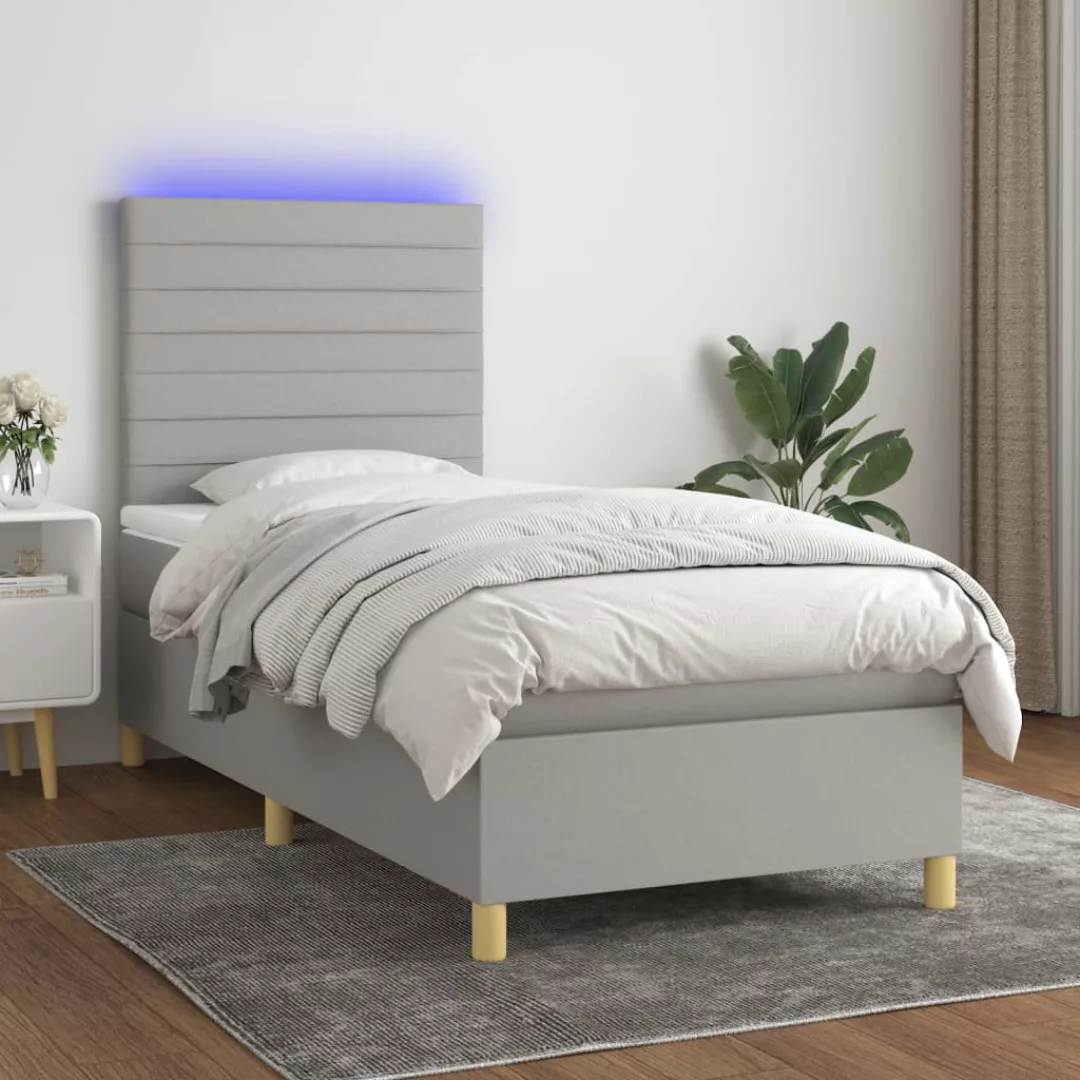 vidaXL Bettgestell Boxspringbett mit Matratze LED Hellgrau 100x200 cm Stoff günstig online kaufen