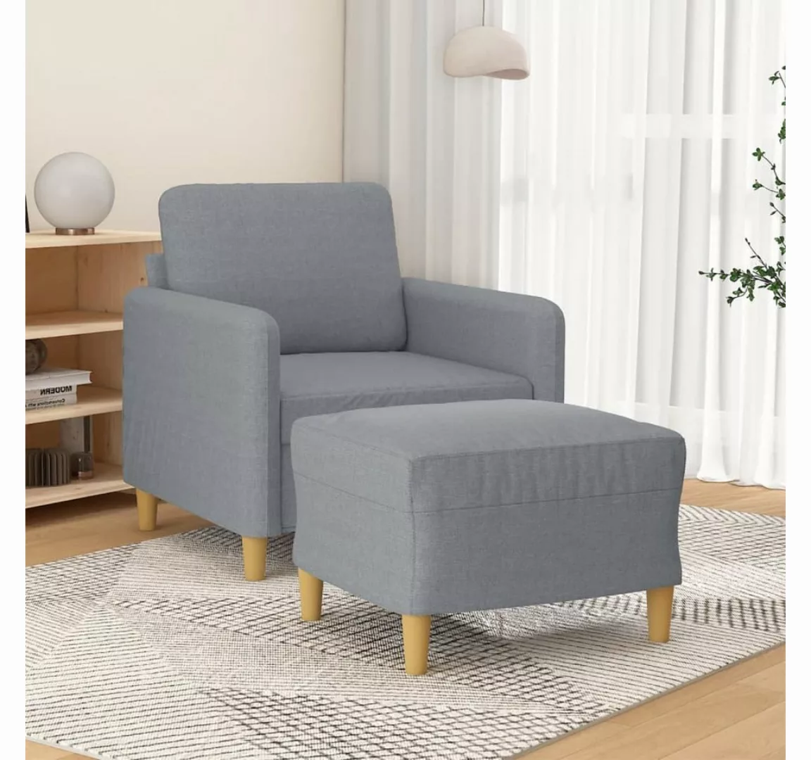 vidaXL Sofa Sessel mit Hocker 60 cm Stoff, Hellgrau günstig online kaufen