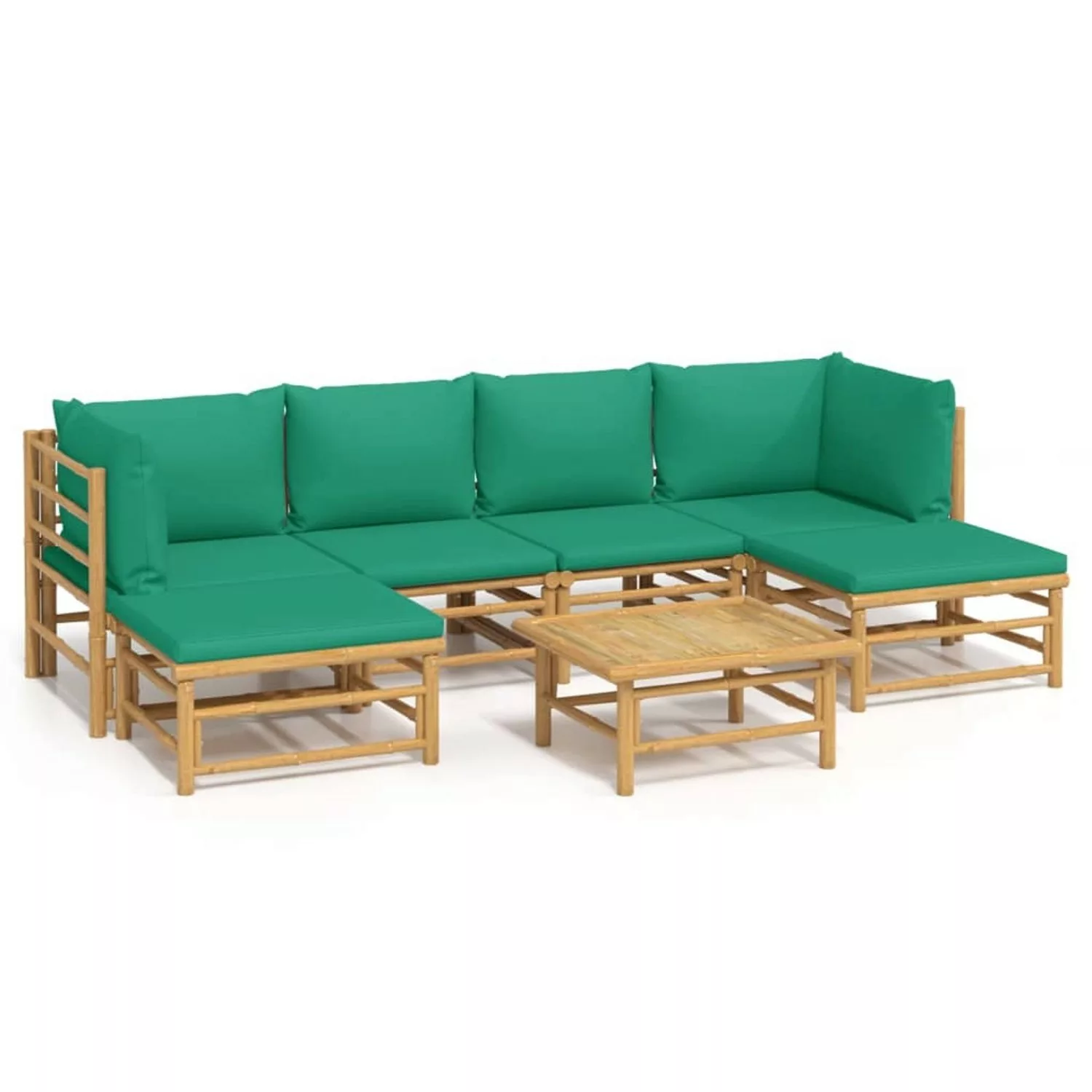 Vidaxl 7-tlg. Garten-lounge-set Mit Grünen Kissen Bambus günstig online kaufen