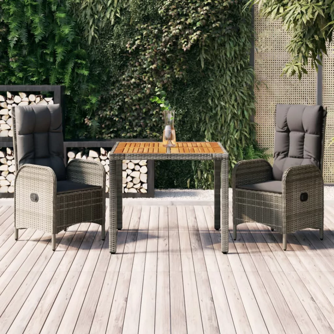Vidaxl 3-tlg. Garten-lounge-set Mit Kissen Grau Poly Rattan günstig online kaufen