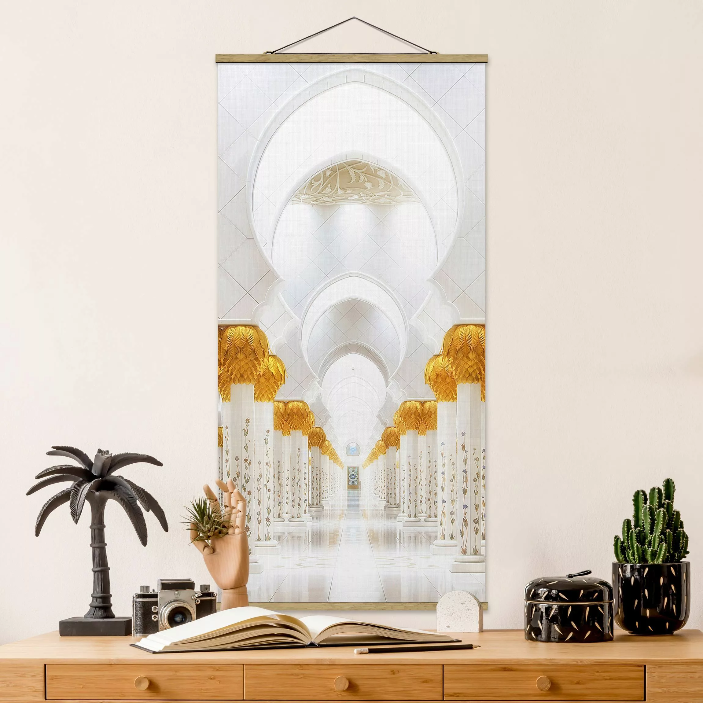 Stoffbild Architektur mit Posterleisten - Hochformat Moschee in Gold günstig online kaufen