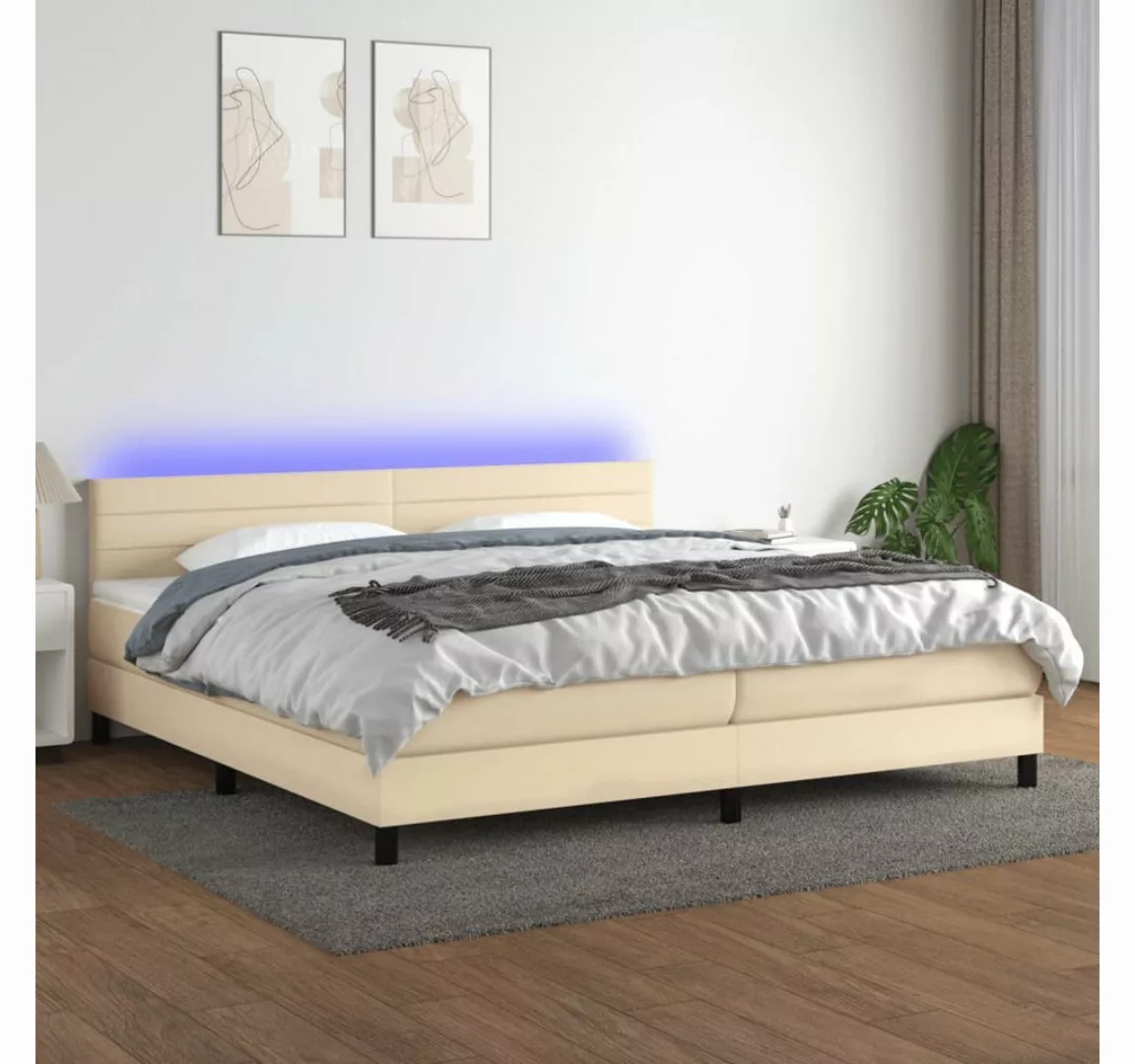 vidaXL Boxspringbett Boxspringbett mit Matratze LED Creme 200x200 cm Stoff günstig online kaufen