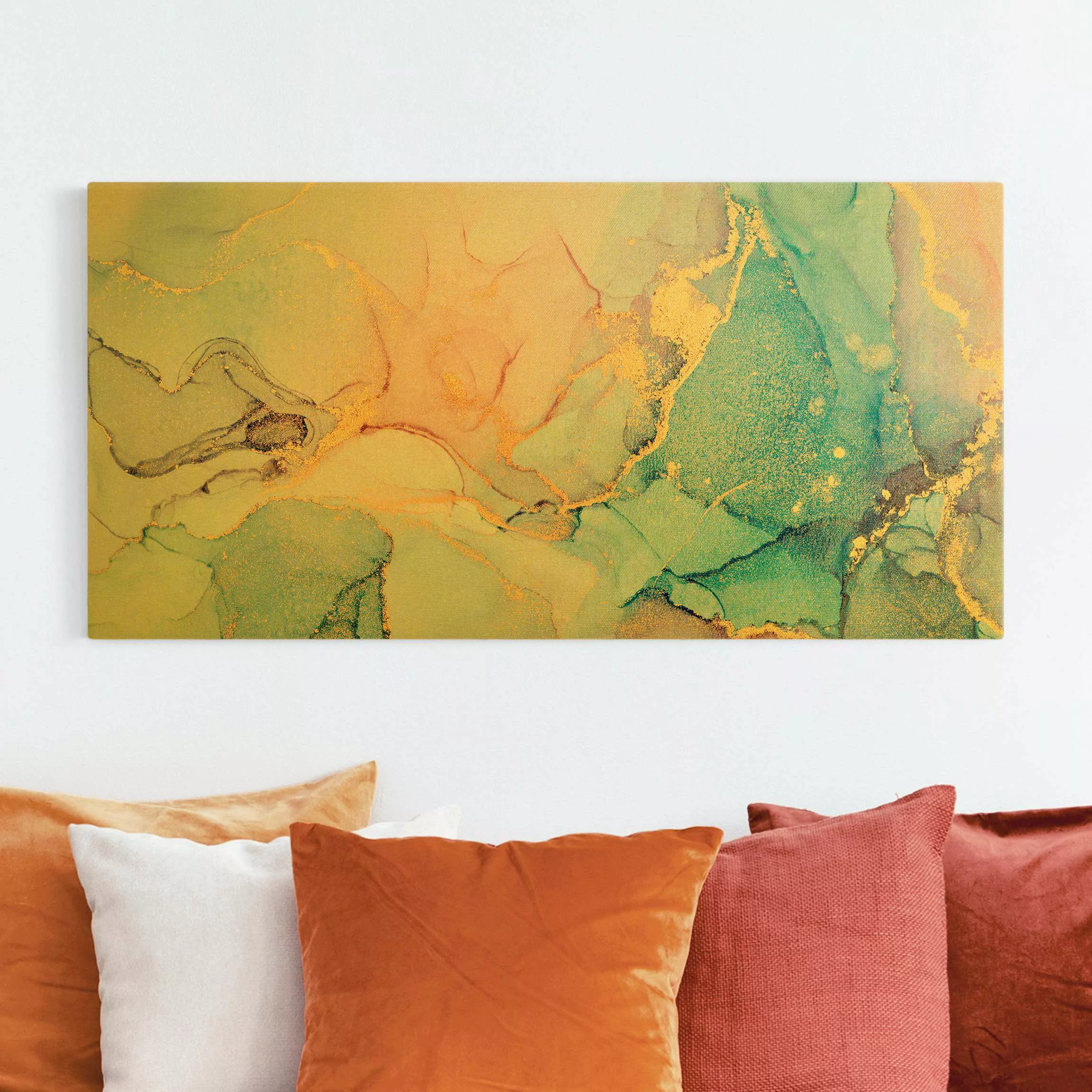 Leinwandbild Aquarell Pastell Bunt mit Gold günstig online kaufen