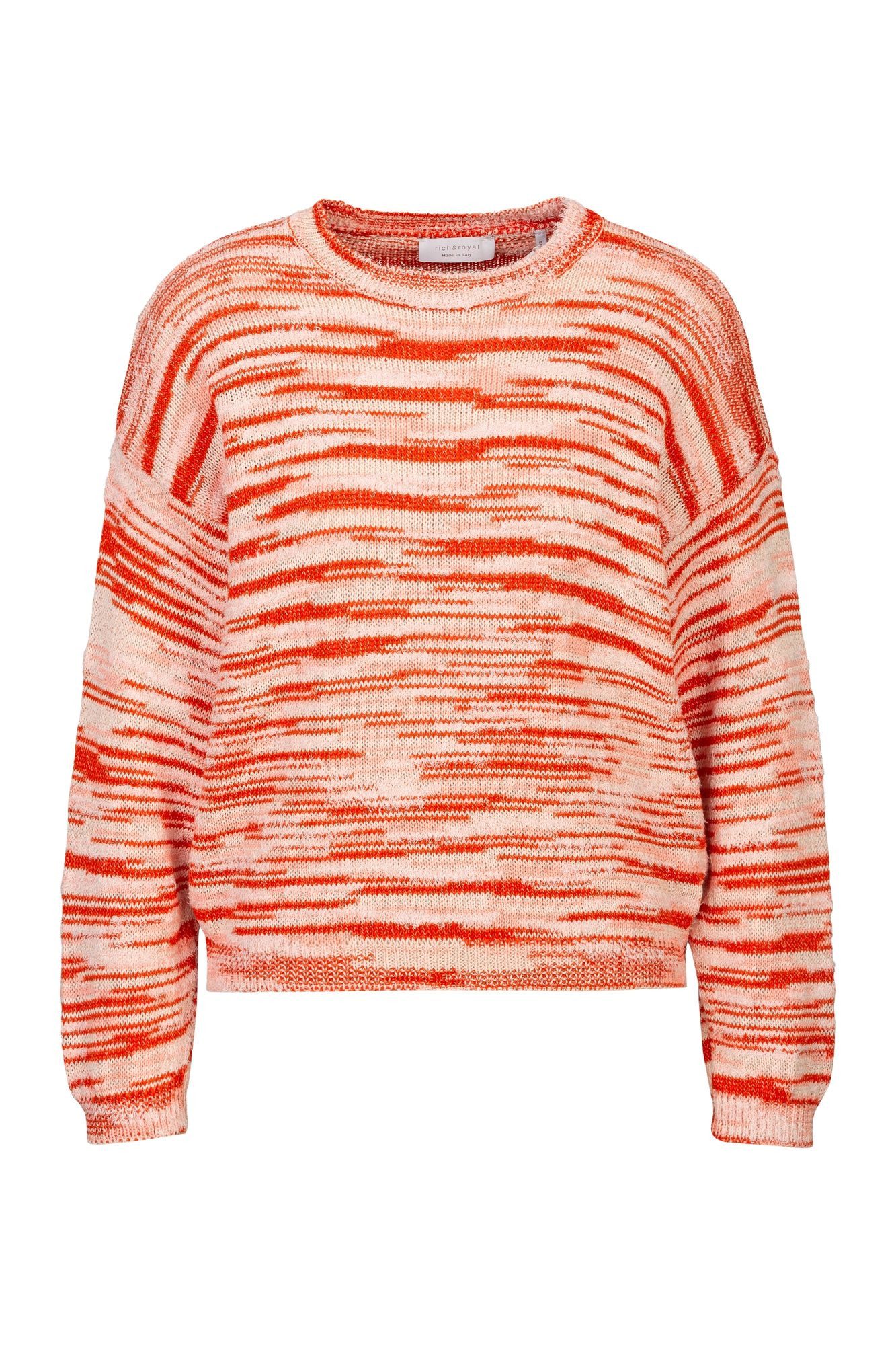 RICHROYAL Strickpullover D-Strick mit rot-orangefarbenem Muster günstig online kaufen