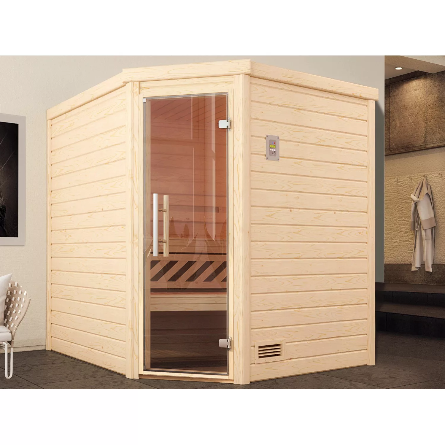 Weka Massivholzsauna Turku 2 Sparset 7,5 kW BioS Glastür günstig online kaufen