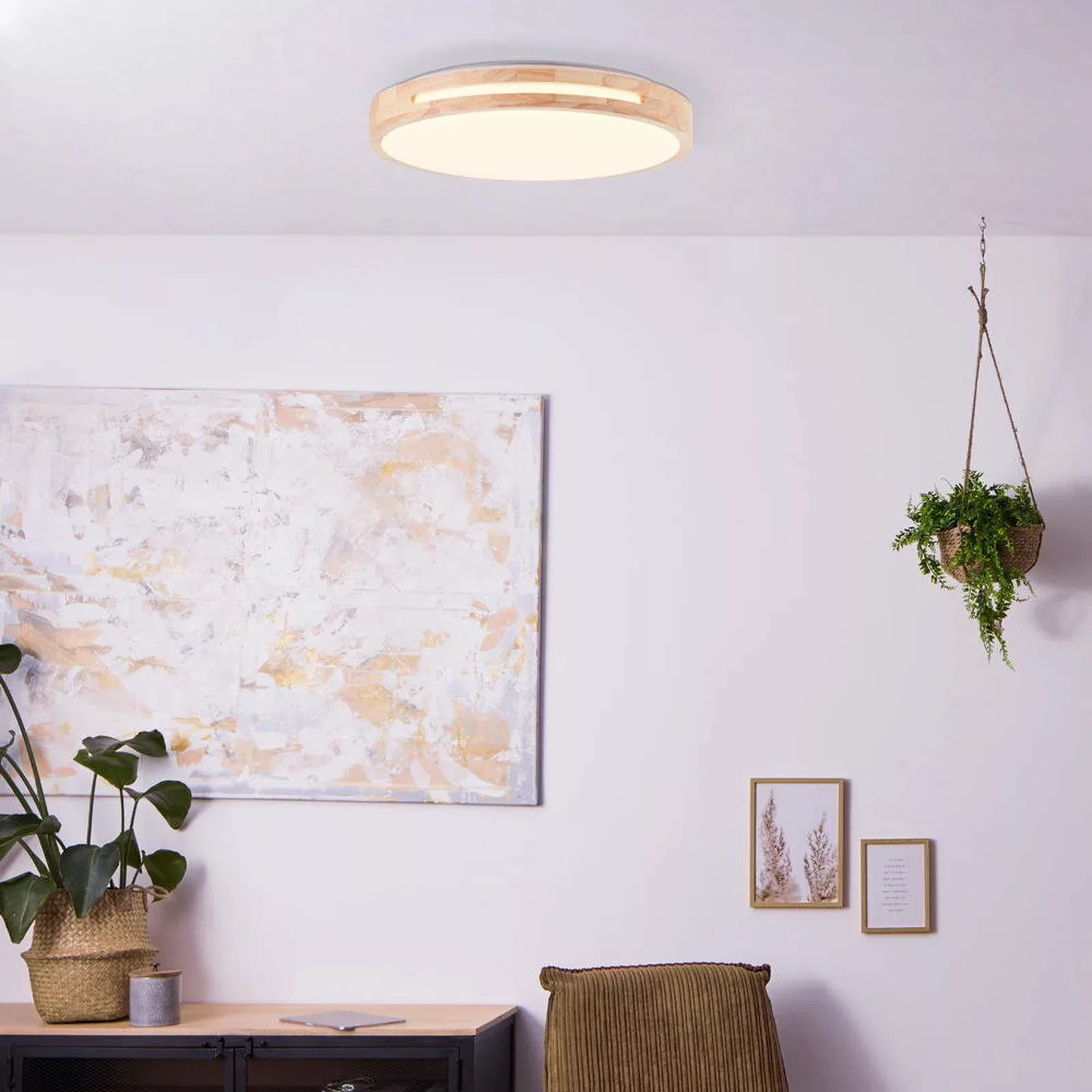LED Deckenleuchte Woodbury in Natur-hell und Weiß 24W 2100lm günstig online kaufen