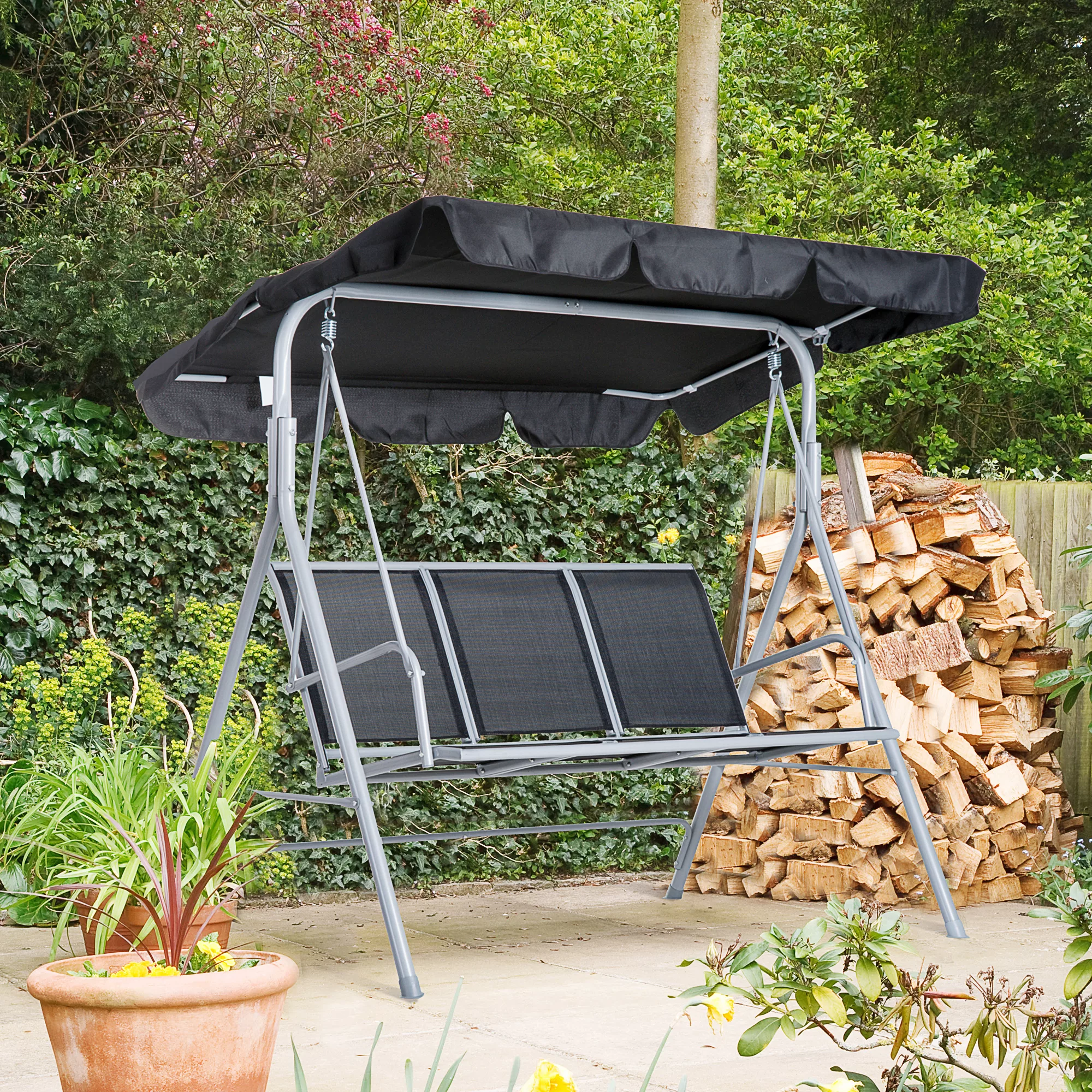 Outsunny Hollywoodschaukel 3-Sitzer  Elegante Gartenschaukel mit Dach, Meta günstig online kaufen