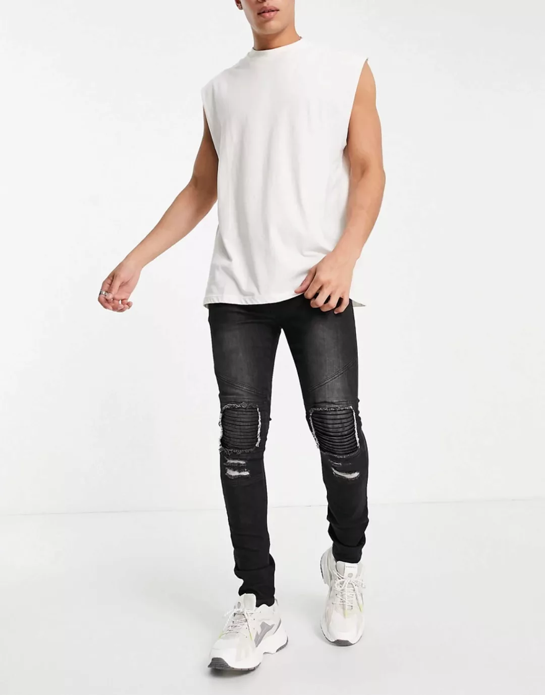 Soul Star – Schmale Jeans im Biker-Stil in Schwarz günstig online kaufen