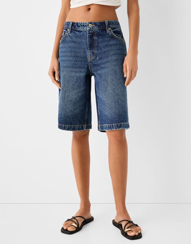 Bershka Jeans-Bermudashorts Im Baggy-Stil Damen 38 Blau günstig online kaufen