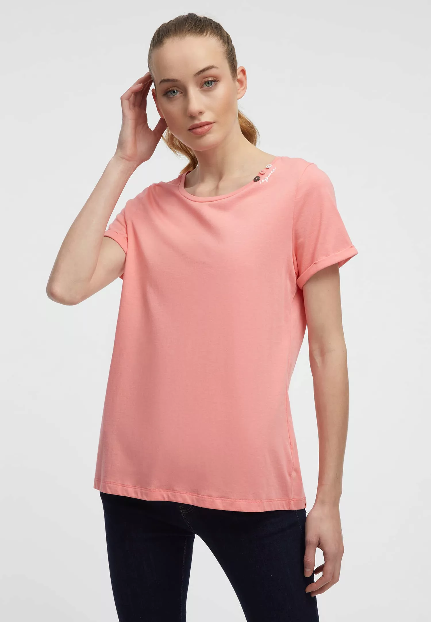 Ragwear Kurzarmshirt FLLORAH COMFY GOTS Basic Shirt mit Zierknöpfen und Log günstig online kaufen