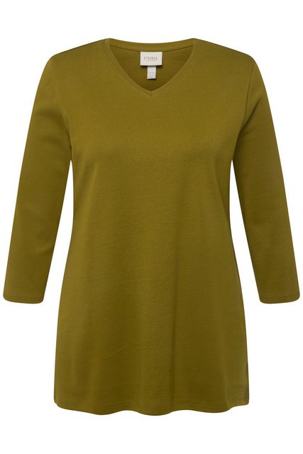 Ulla Popken Rundhalsshirt Shirt Rippjersey V-Ausschnitt 3/4-Arm Biobaumwoll günstig online kaufen