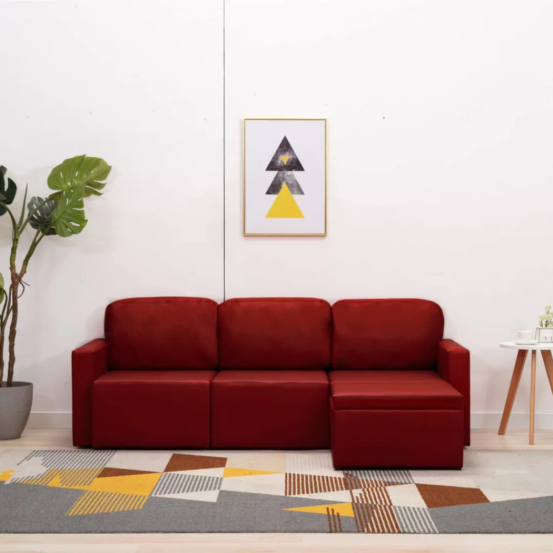 Modulares 3-sitzer Schlafsofa Weinrot Kunstleder günstig online kaufen