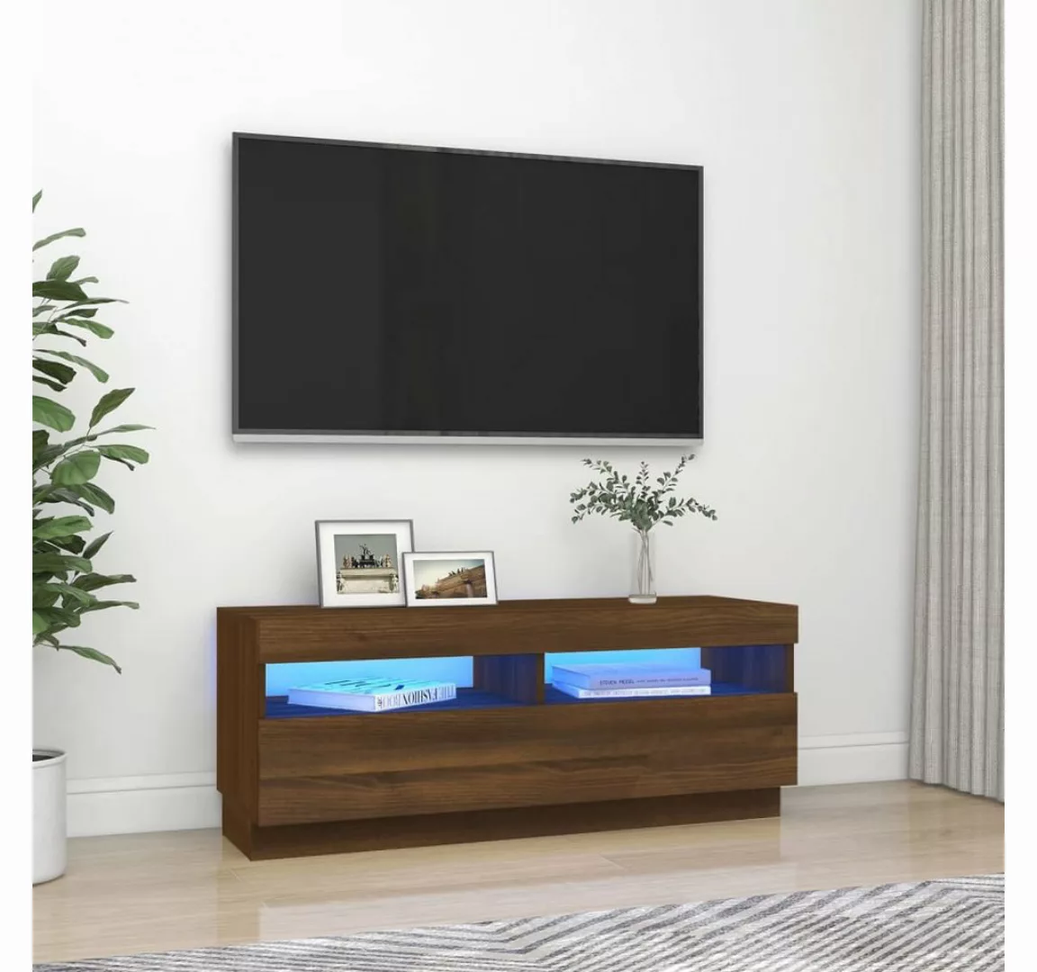 vidaXL TV-Schrank TV-Schrank mit LED Leuchten Braun Eichen-Optik 100x35x40 günstig online kaufen