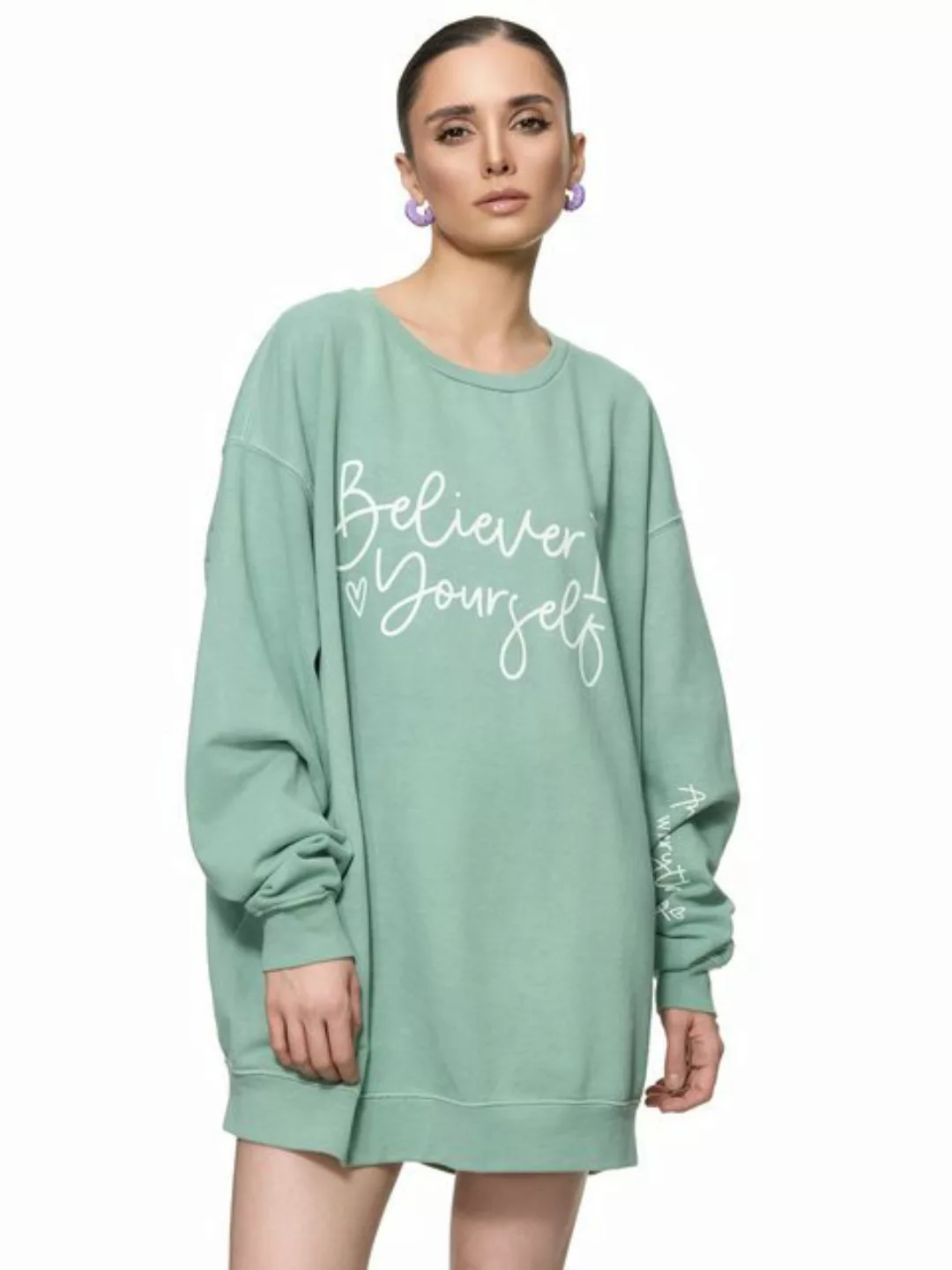 Worldclassca Sweatshirt Worldclassca Oversized Sweatshirt BELIVE Print Lang günstig online kaufen