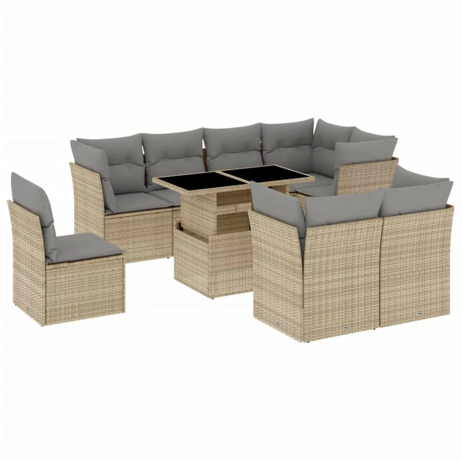 vidaXL 9-tlg Garten-Sofagarnitur mit Kissen Beige Poly Rattan Modell 243 günstig online kaufen