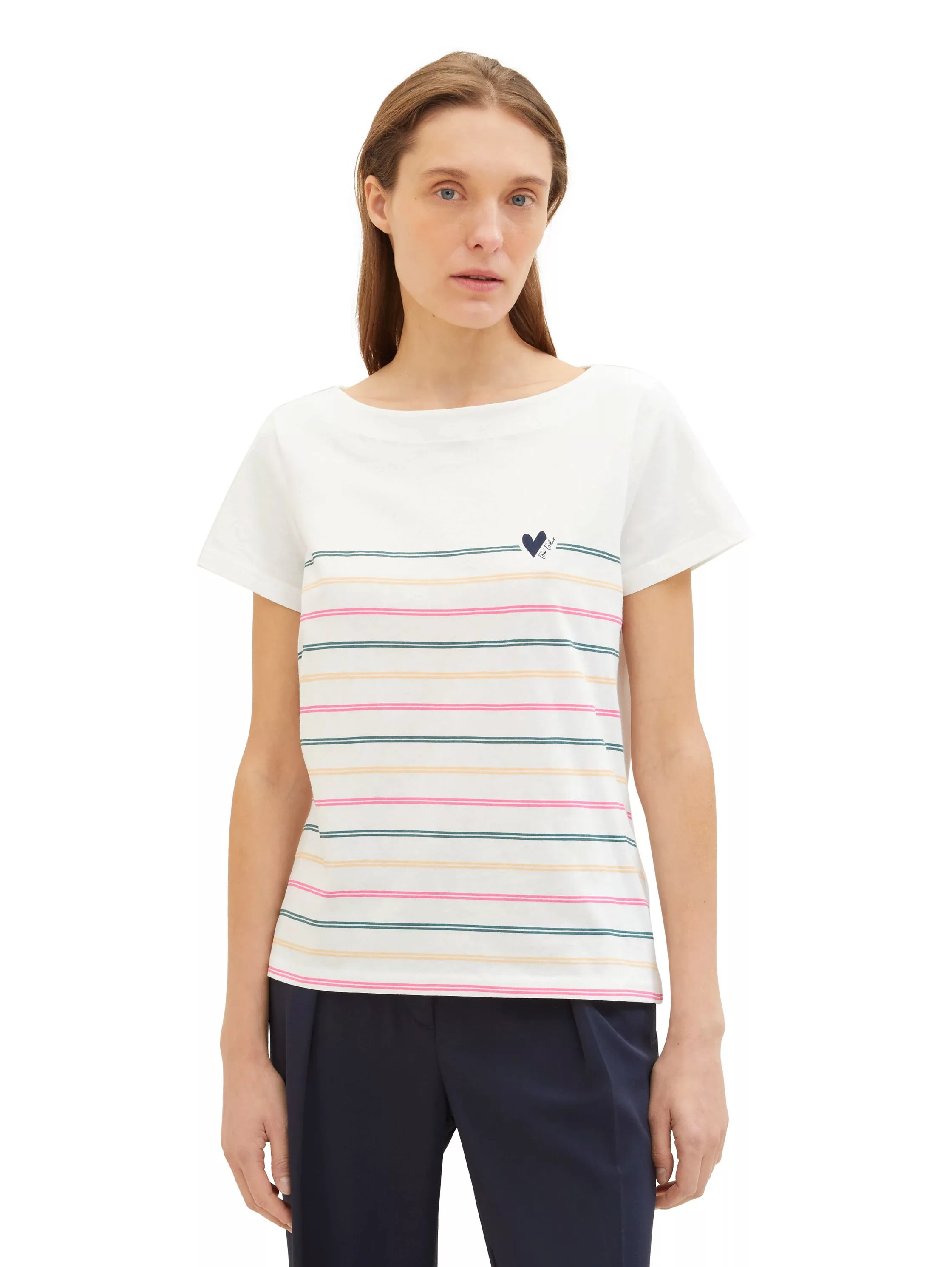 TOM TAILOR T-Shirt, in gestreifter Optik und mit U-Boot-Ausschnitt günstig online kaufen