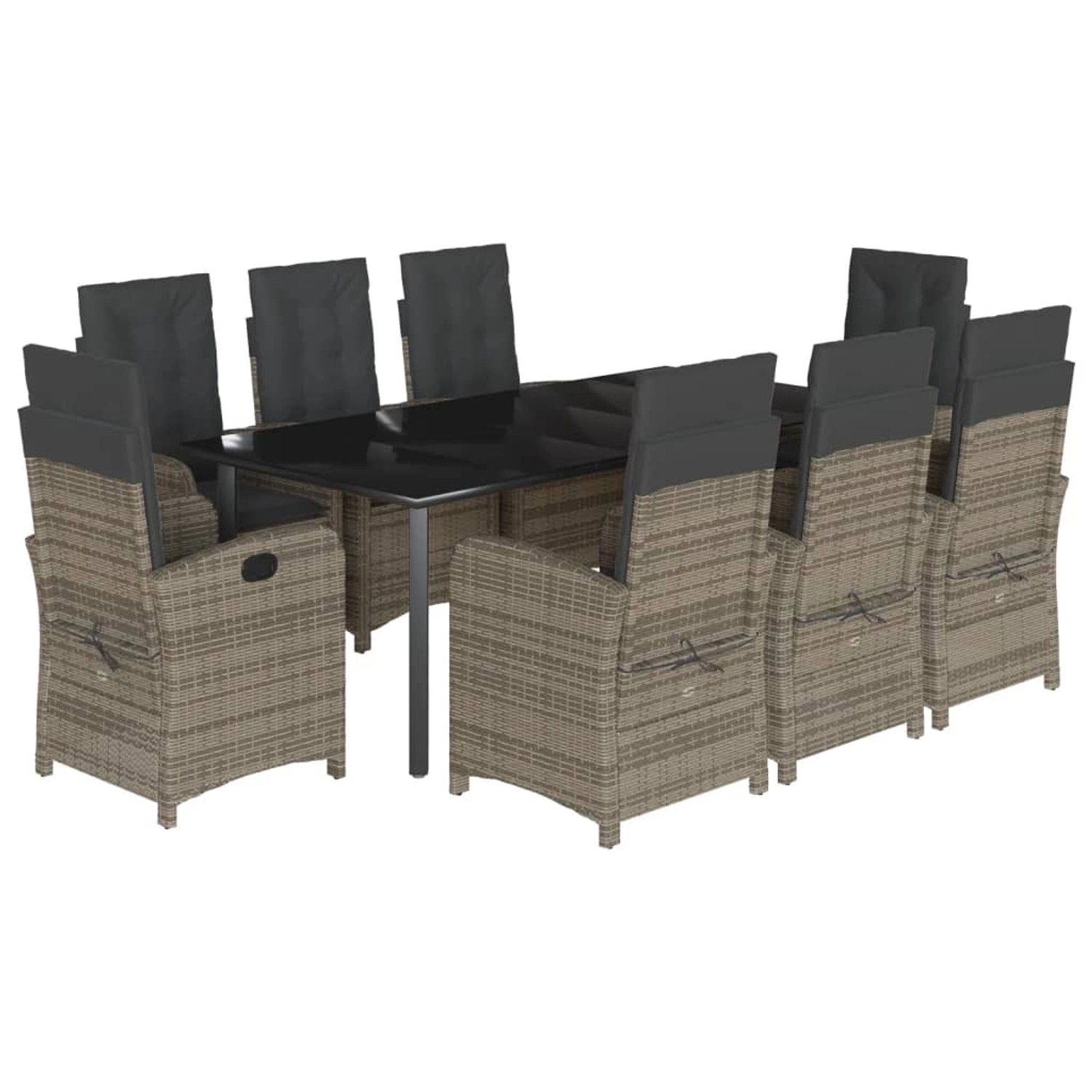 vidaXL 9-Tlg Garten-Essgruppe mit Kissen Grau Poly Rattan 3212368 günstig online kaufen