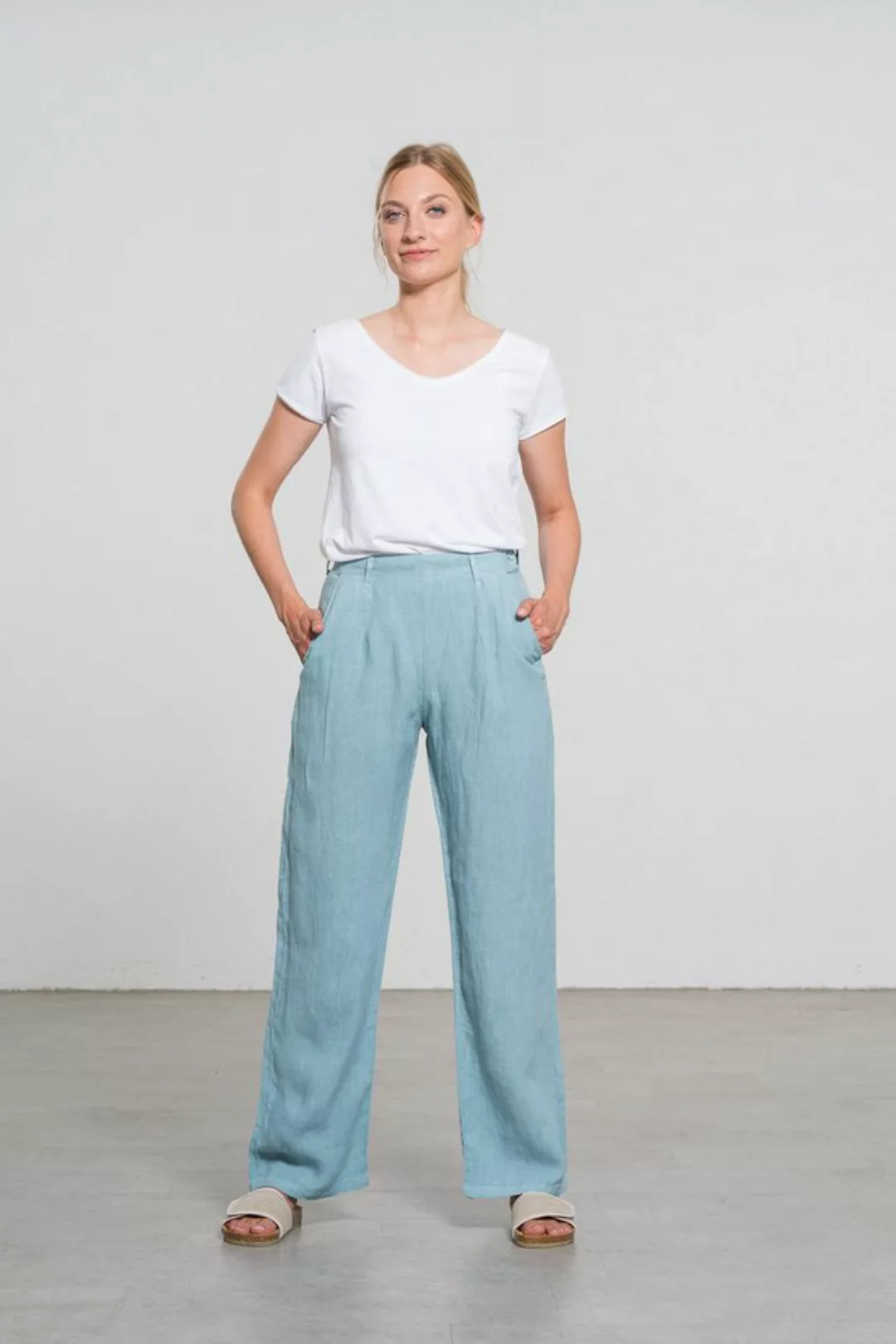 Feuervogl Leinenhose fv-Fre:ya, High Waist, Straight Relaxed, Side Zip günstig online kaufen