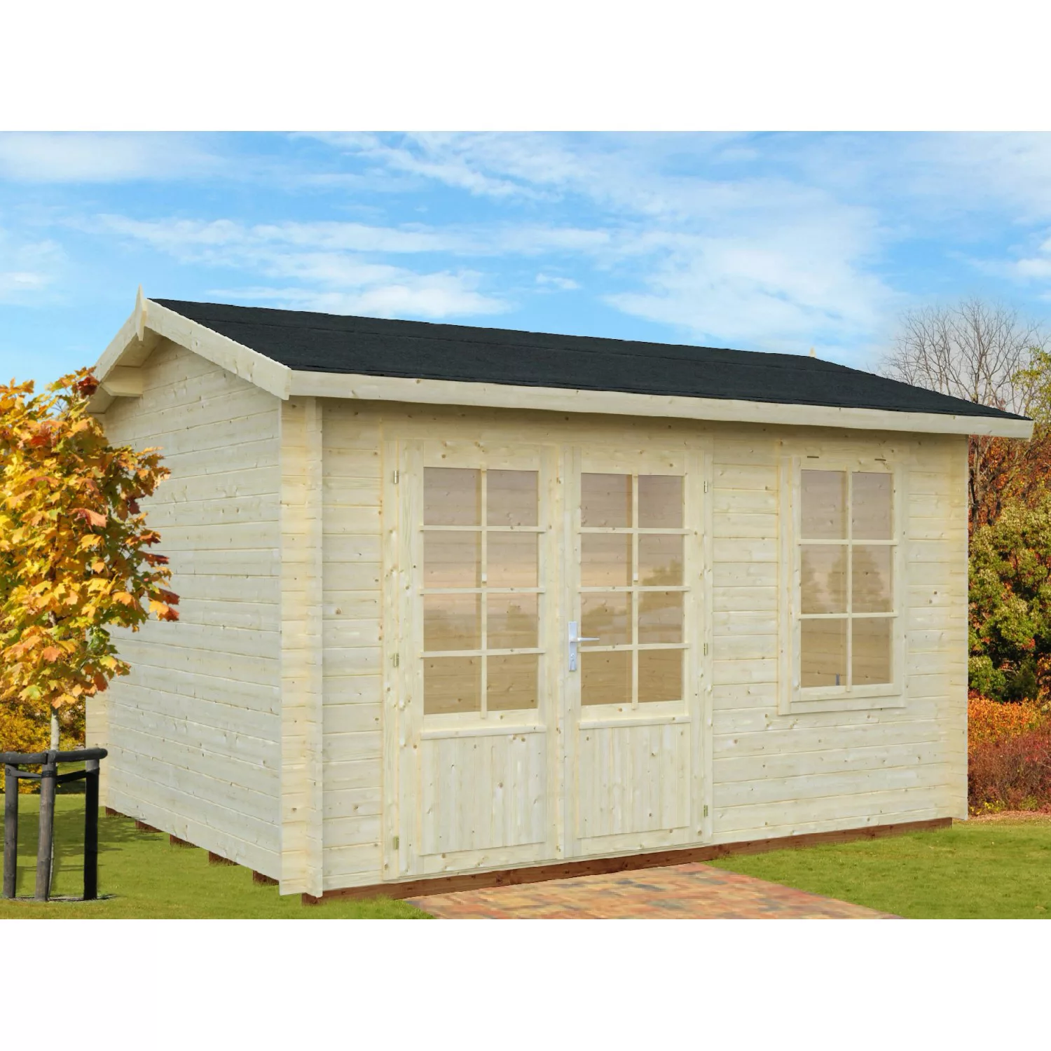 Palmako Iris Holz-Gartenhaus Natur Satteldach Unbehandelt 360 cm x 276 cm günstig online kaufen