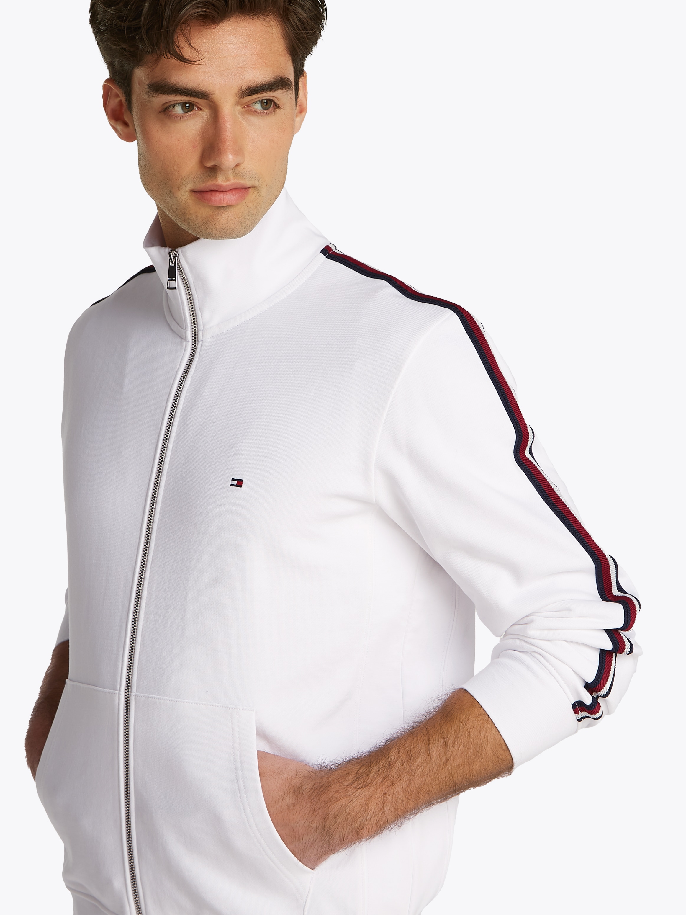 Tommy Hilfiger Sweatjacke "GLOBAL STRIPE STAND COLLAR", mit Streifen in Tom günstig online kaufen