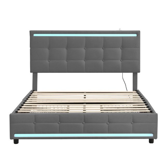 OKWISH Polsterbett Doppelbett (140 * 200 ohne Matratze, Gepolstertes LED-Be günstig online kaufen