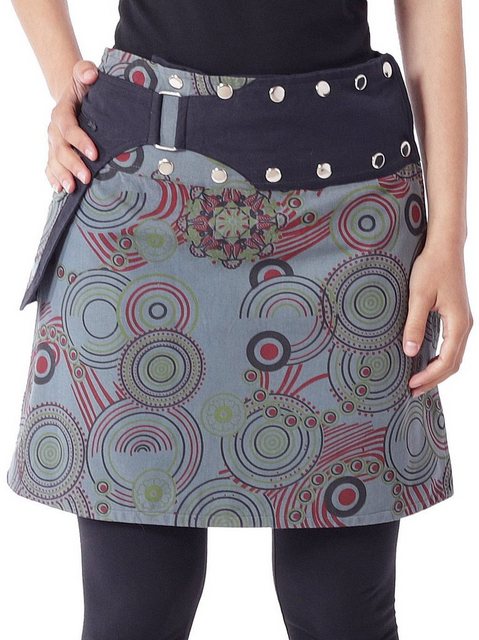 PUREWONDER Wickelrock Damen Rock mit Muster und Tasche sk195 Baumwolle Einh günstig online kaufen