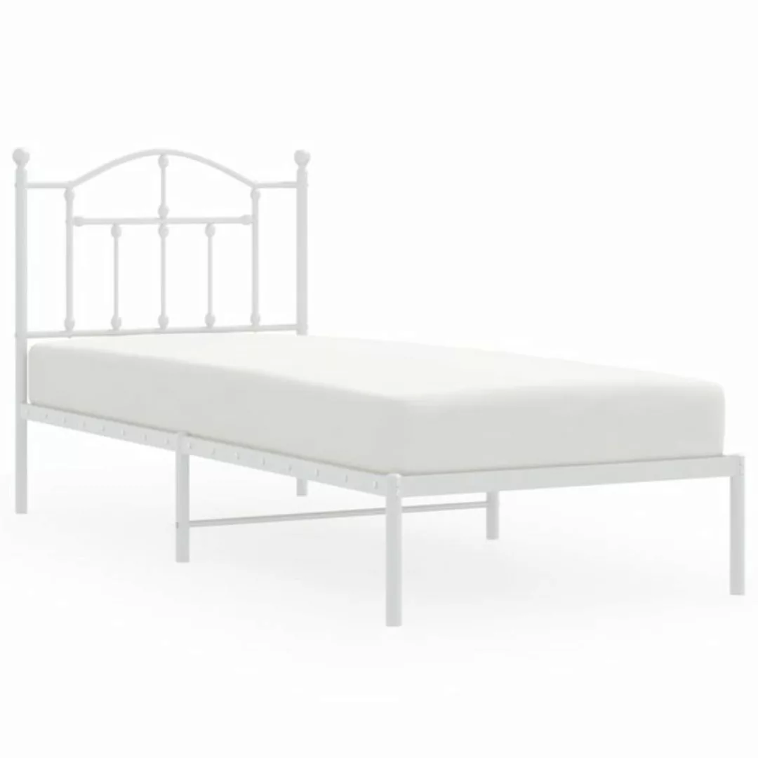 vidaXL Bettgestell Bettrahmen mit Kopfteil Metall Weiß 90x200 cm Bett Bettg günstig online kaufen