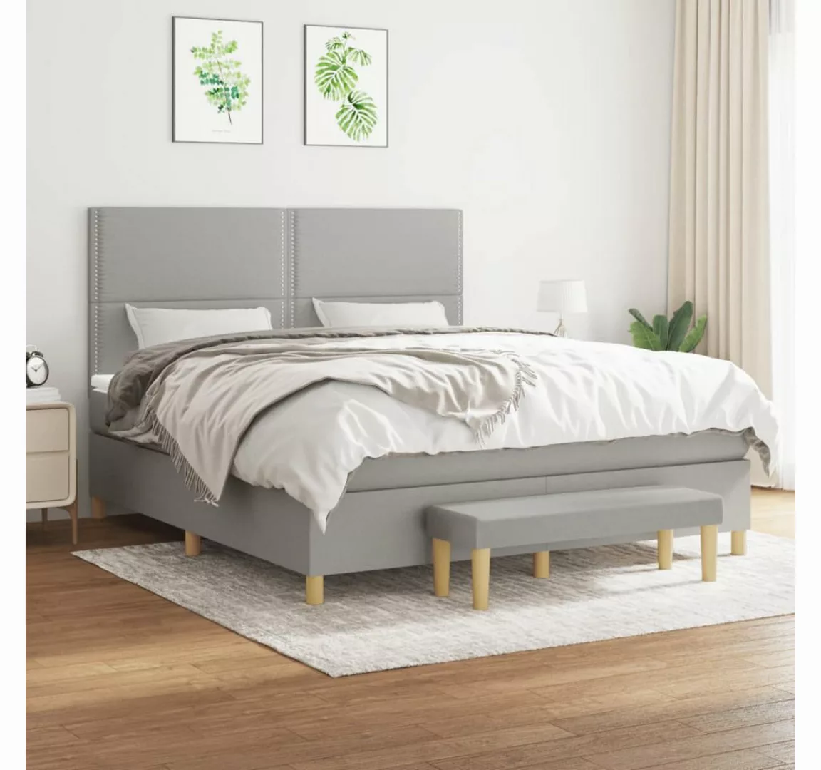 vidaXL Boxspringbett Boxspringbett mit Matratze Hellgrau 180x200 cm Stoff B günstig online kaufen