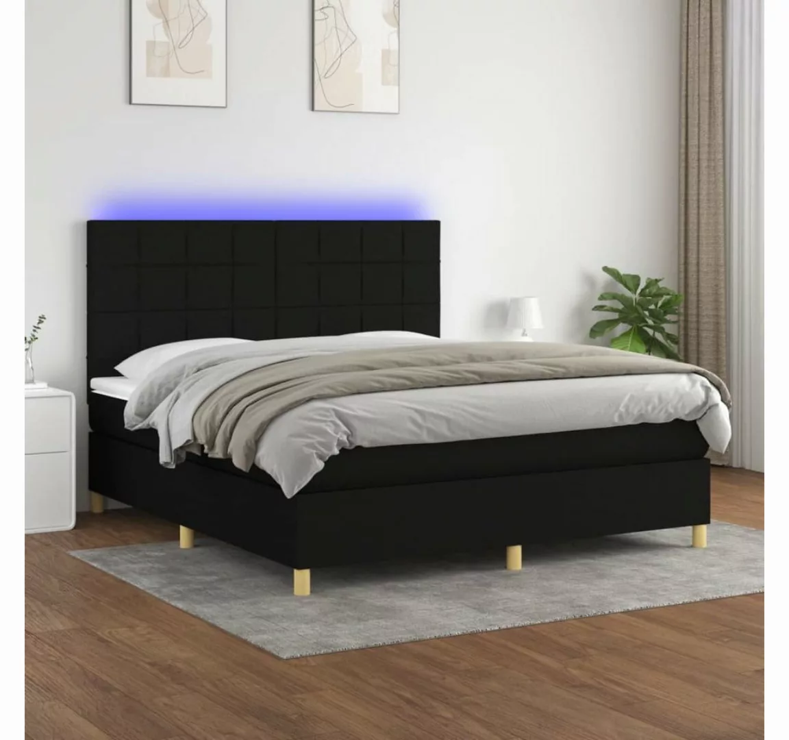 vidaXL Boxspringbett (160 x 200 cm, Quadrate, Schwarz), mit LED günstig online kaufen