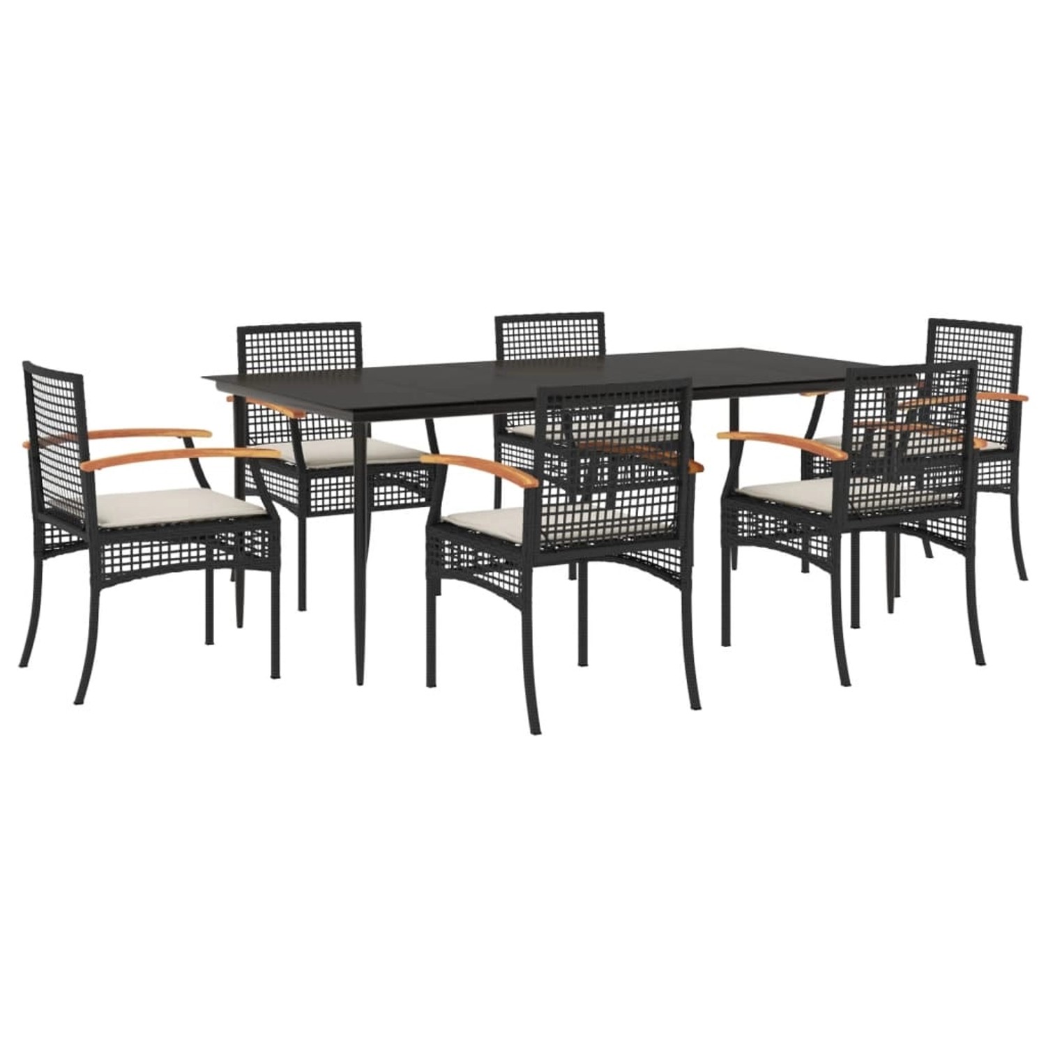 vidaXL 7-Tlg Garten-Essgruppe mit Kissen Schwarz Poly Rattan 3213601 günstig online kaufen