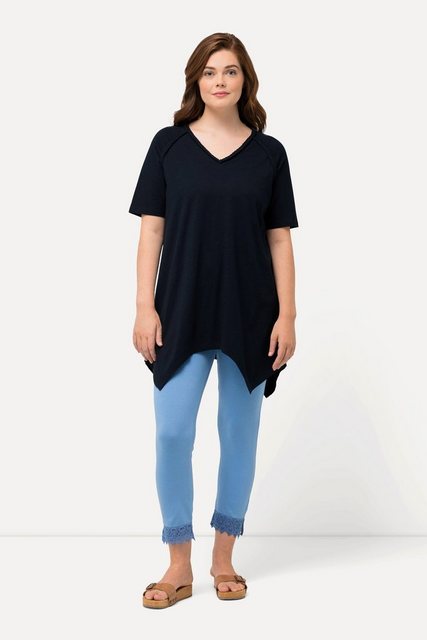 Ulla Popken Longshirt T-Shirt Zipfelsaum V-Ausschnitt Halbarm günstig online kaufen