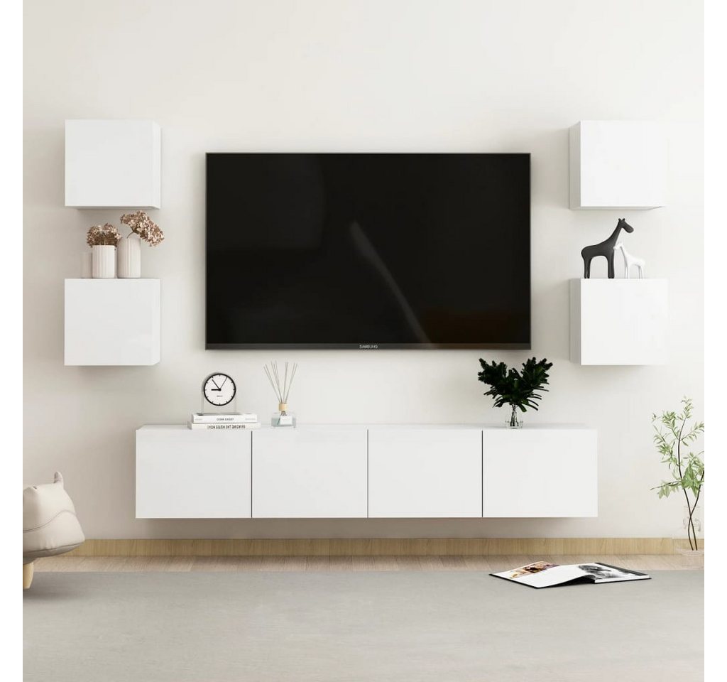 vidaXL TV-Schrank 6-tlg TV-Schrank-Set Hochglanz-Weiß Spanplatte TV-Konsole günstig online kaufen