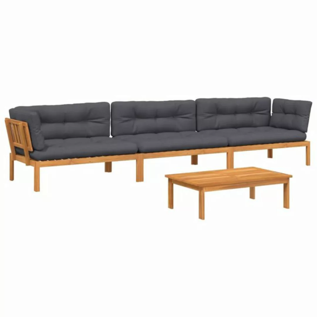 vidaXL Loungesofa 4-tlg. Garten-Sofagarnitur aus Paletten mit Kissen Akazie günstig online kaufen