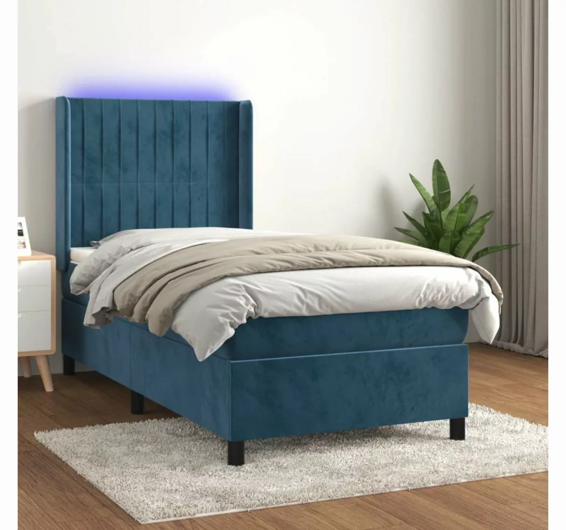 vidaXL Boxspringbett Boxspringbett mit Matratze und LED Samt (90 x 200 cm, günstig online kaufen