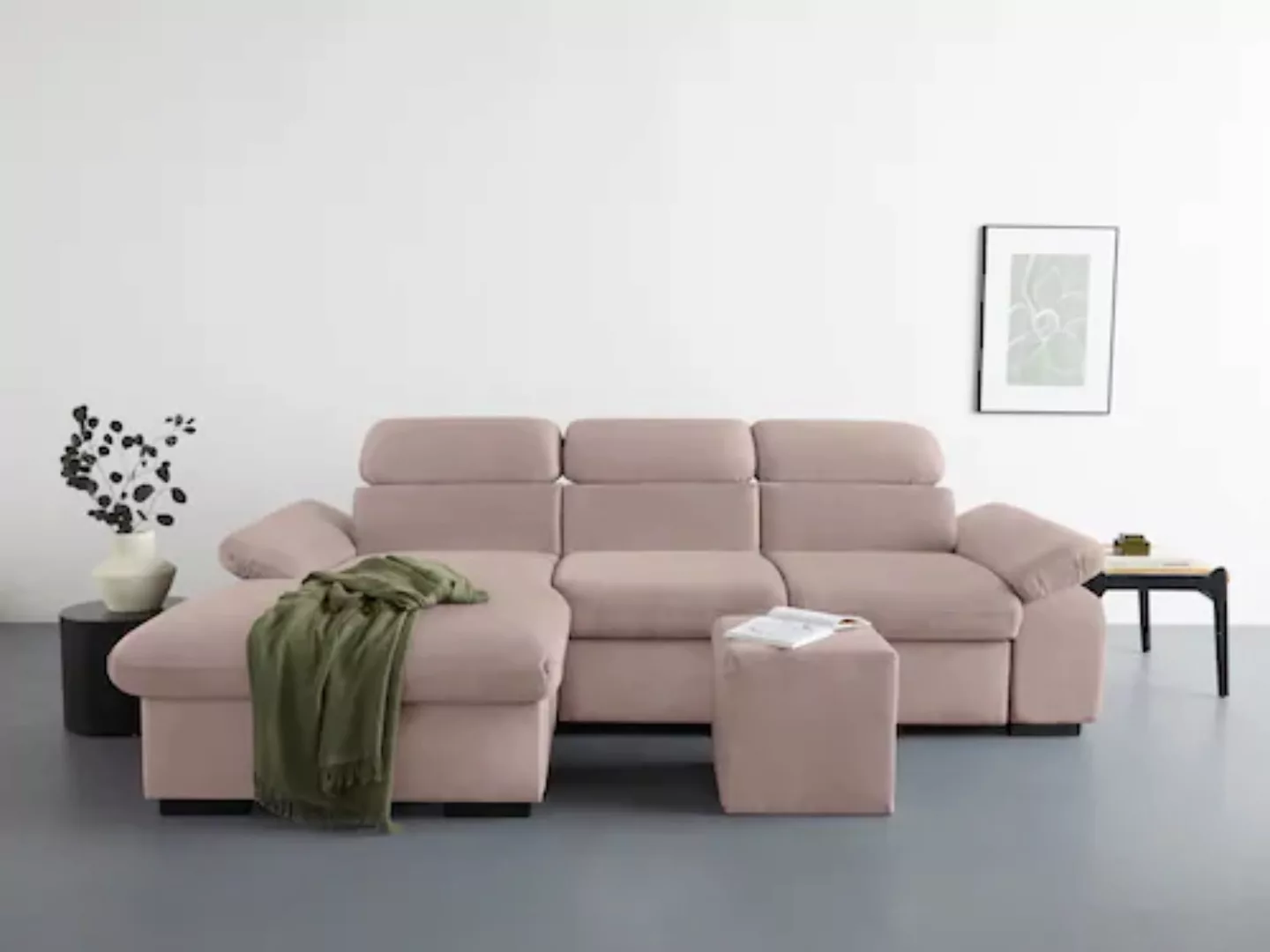 COTTA Ecksofa »Lola L-Form«, (Set, mit Hocker), mit Hocker & Kopfteilfunkti günstig online kaufen