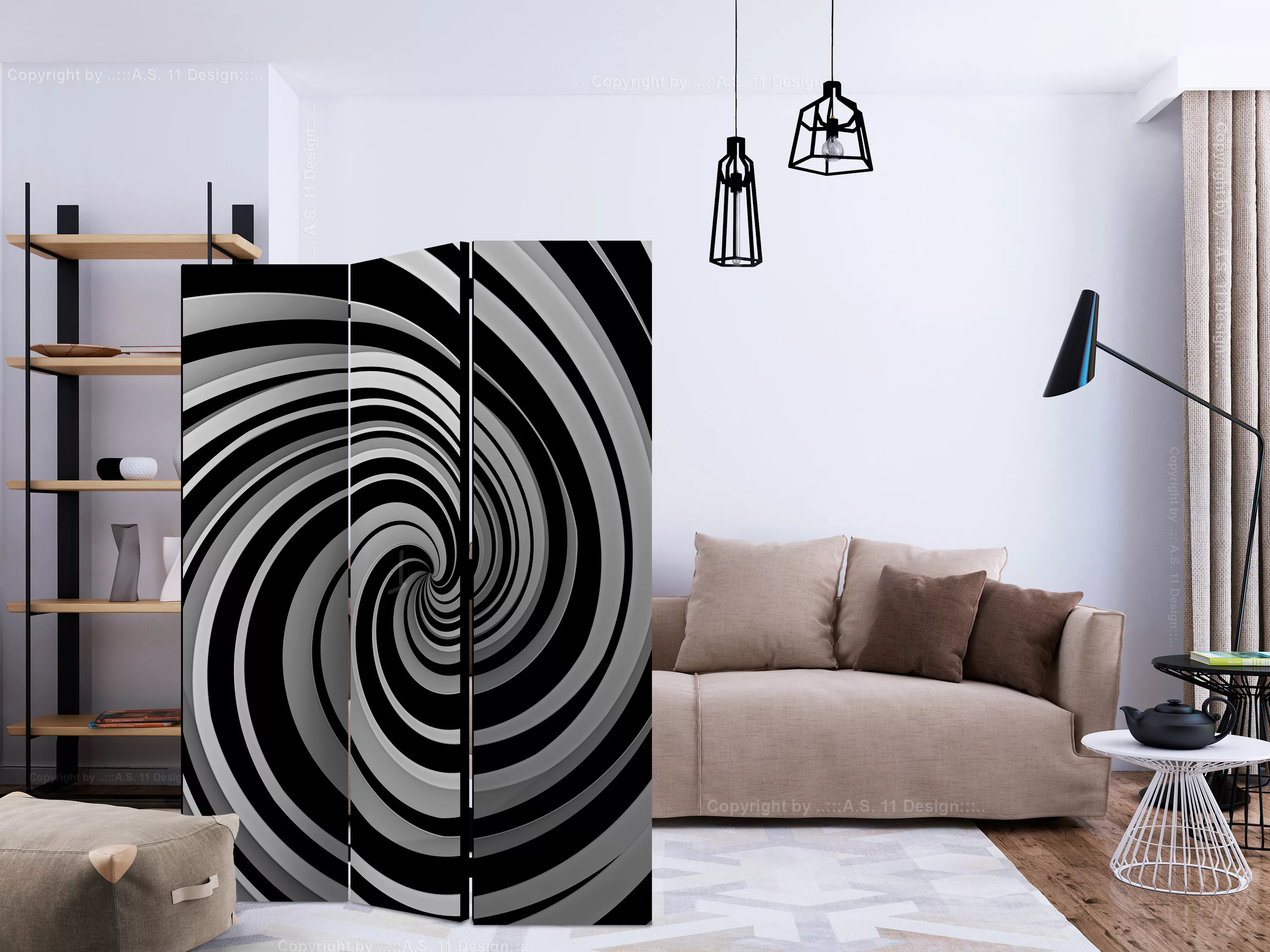 3-teiliges Paravent - Black And White Swirl [room Dividers] günstig online kaufen