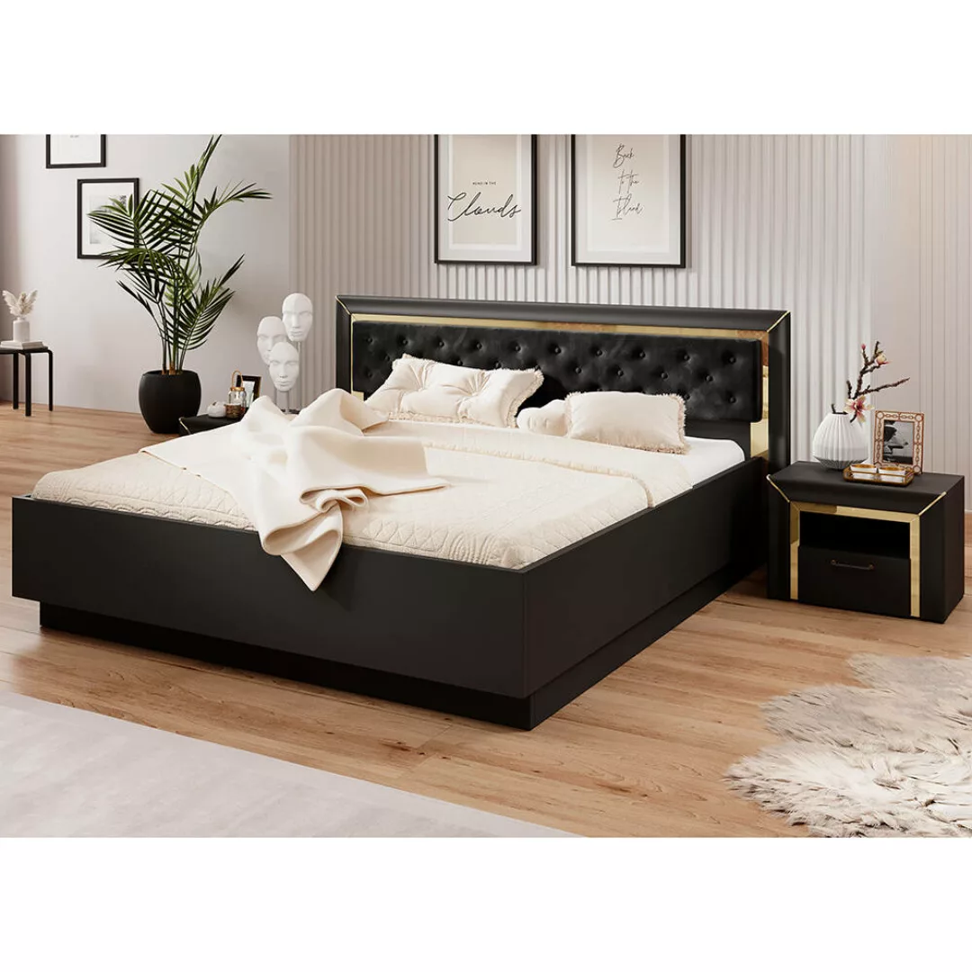 Schlafzimmer Set 3-teilig ASERI-83 mit Bett 180x200 in schwarz matt günstig online kaufen