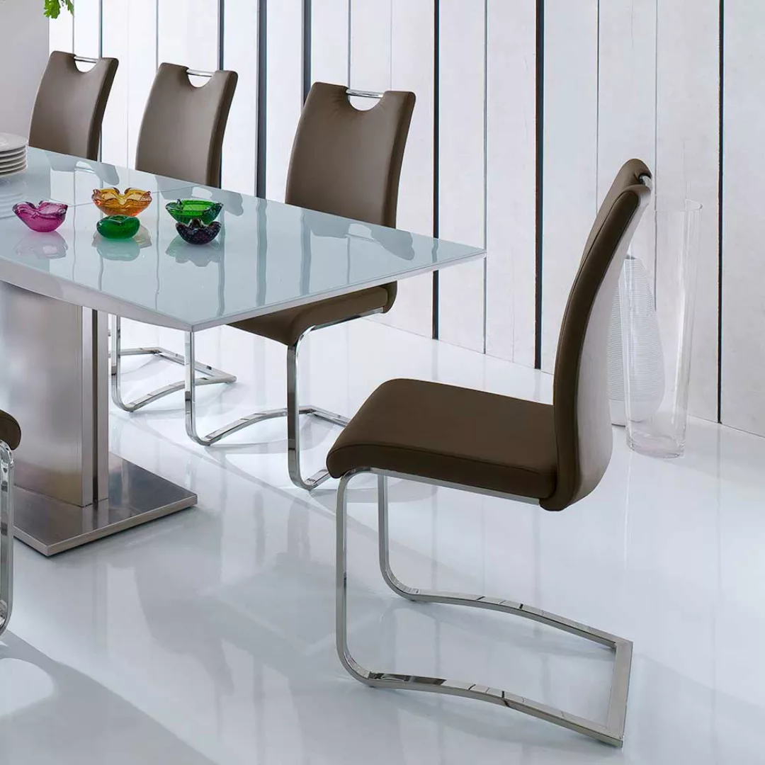 Küchenstuhl in Braun Stahl verchromt (4er Set) günstig online kaufen