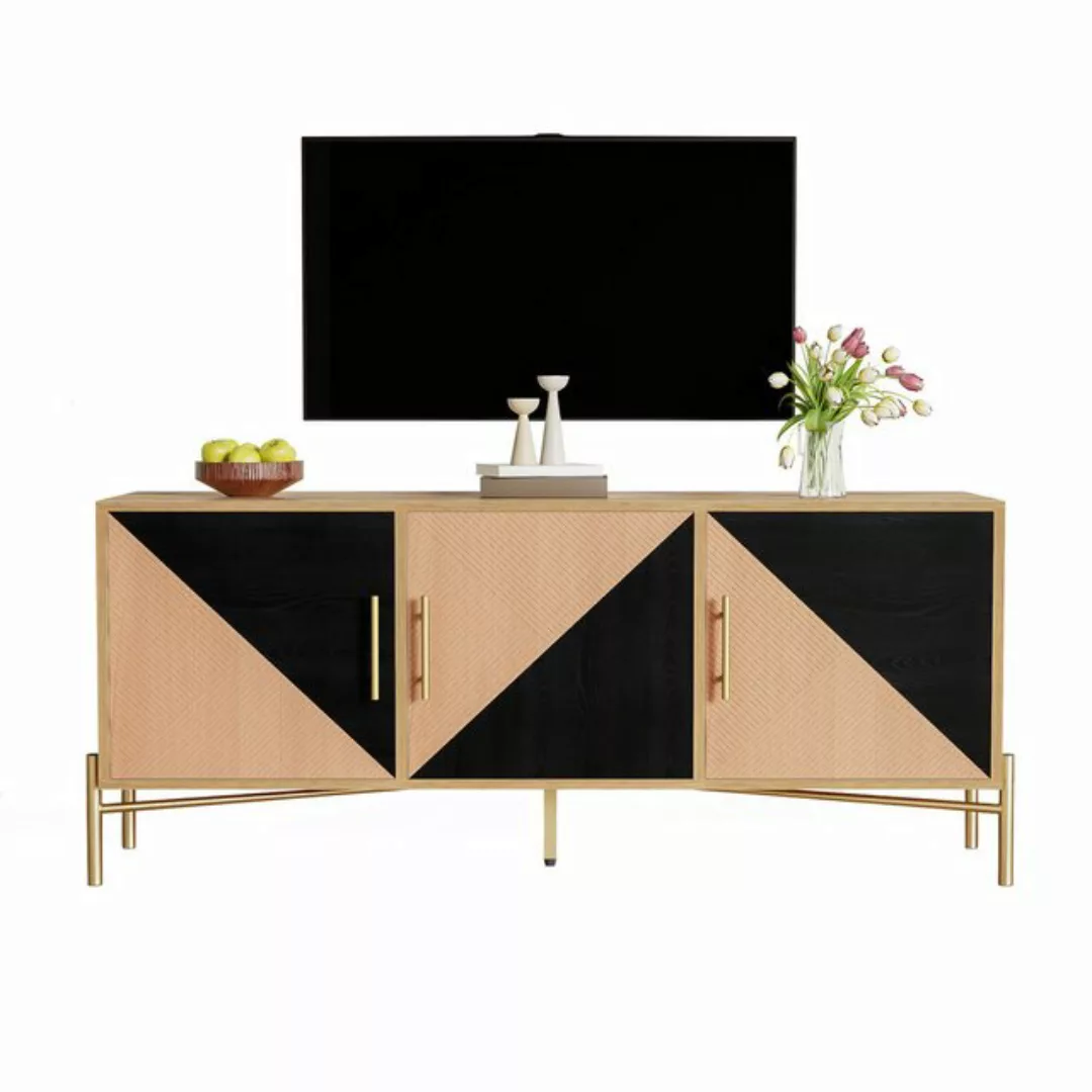 Odikalo TV-Schrank TV-Möbel 123,5cm braun schwarz Holzmaserung goldene Grif günstig online kaufen