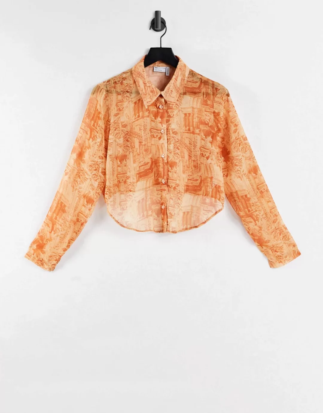 ASOS DESIGN – Schmal geschnittenes, transparentes Hemd mit geschwungenem Sa günstig online kaufen