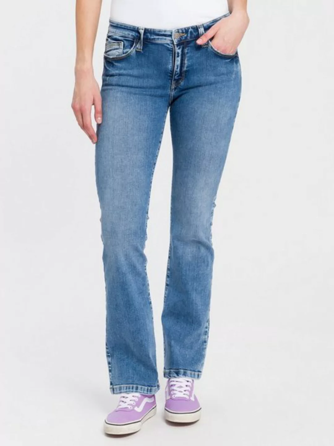 Cross Jeans Damen Jeans LAUREN - Bootcut - Blau - Medium Blue Denim günstig online kaufen