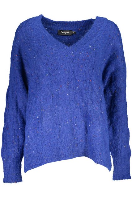 Desigual Strickpullover Damenpullover Blau - V-Ausschnitt & Kontrastdetails günstig online kaufen