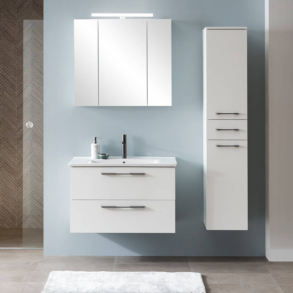 Badezimmer Set Waschtisch 85 cm mit Keramik Waschbecken weiß matt MESA-80 günstig online kaufen