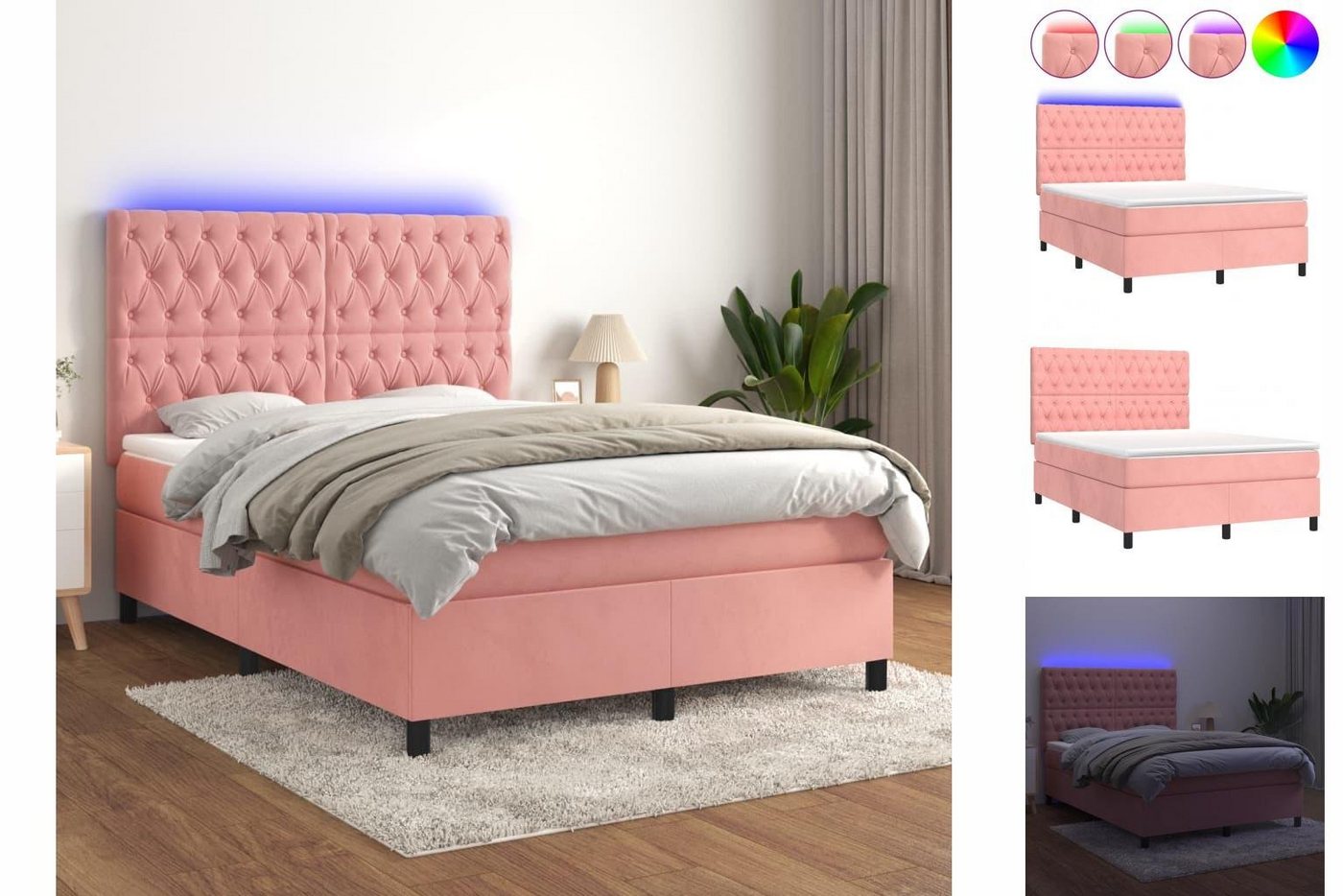 vidaXL Boxspringbett Boxspringbett mit Matratze & LED Samt (140 x 200 cm, R günstig online kaufen