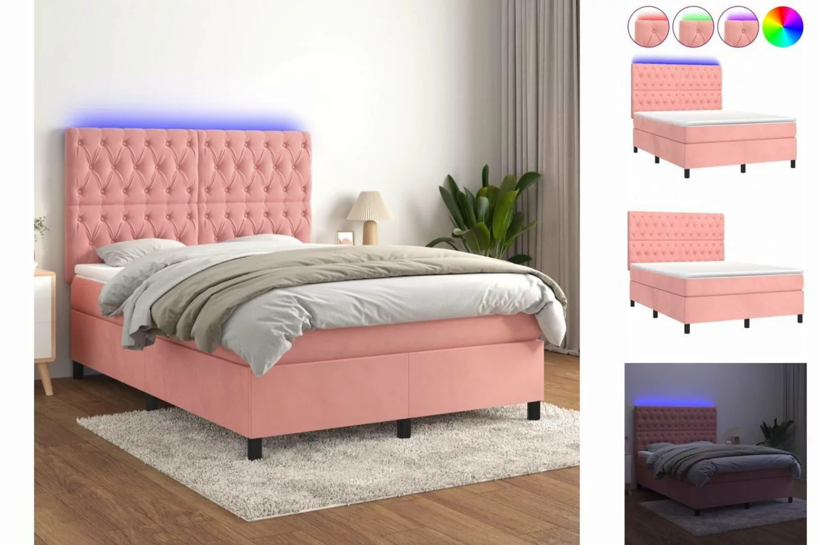 vidaXL Boxspringbett Boxspringbett mit Matratze & LED Samt (140 x 200 cm, R günstig online kaufen