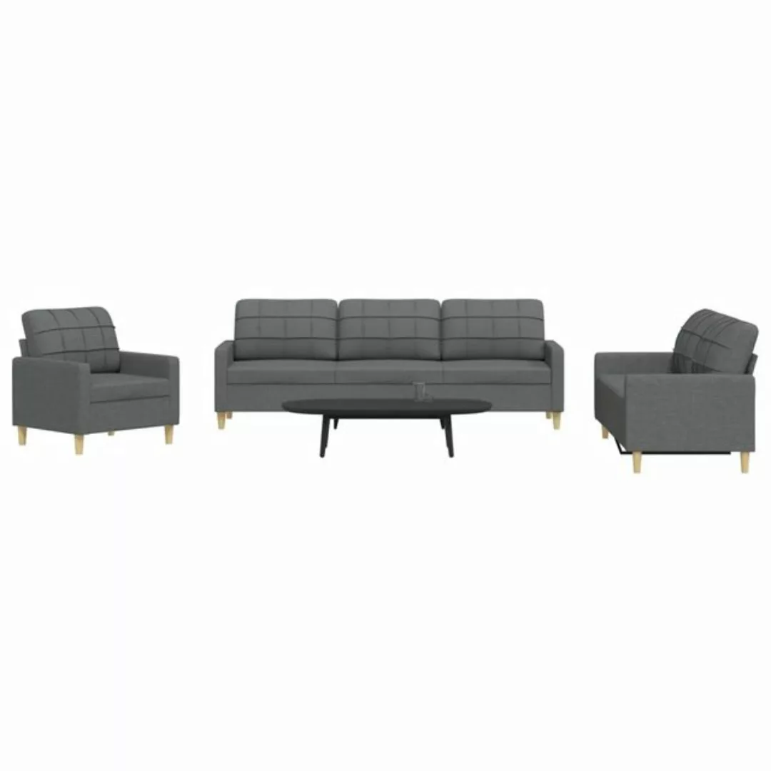 vidaXL 3-Tlg Sofagarnitur Dunkelgrau Stoff 2149639 günstig online kaufen