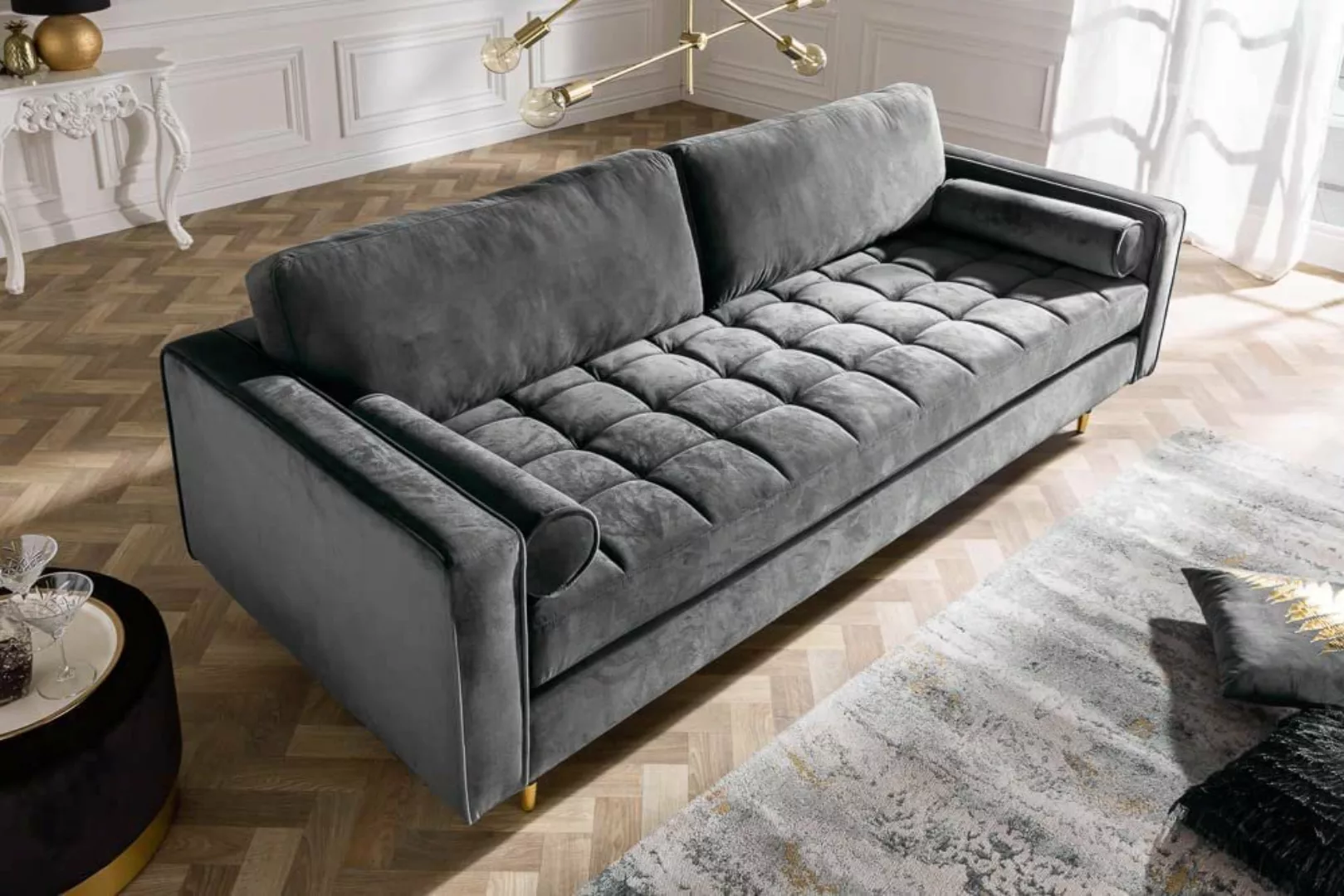 LebensWohnArt Sofa Modernes 3er Sofa 220cm COMFORT grau Samt Federkern günstig online kaufen