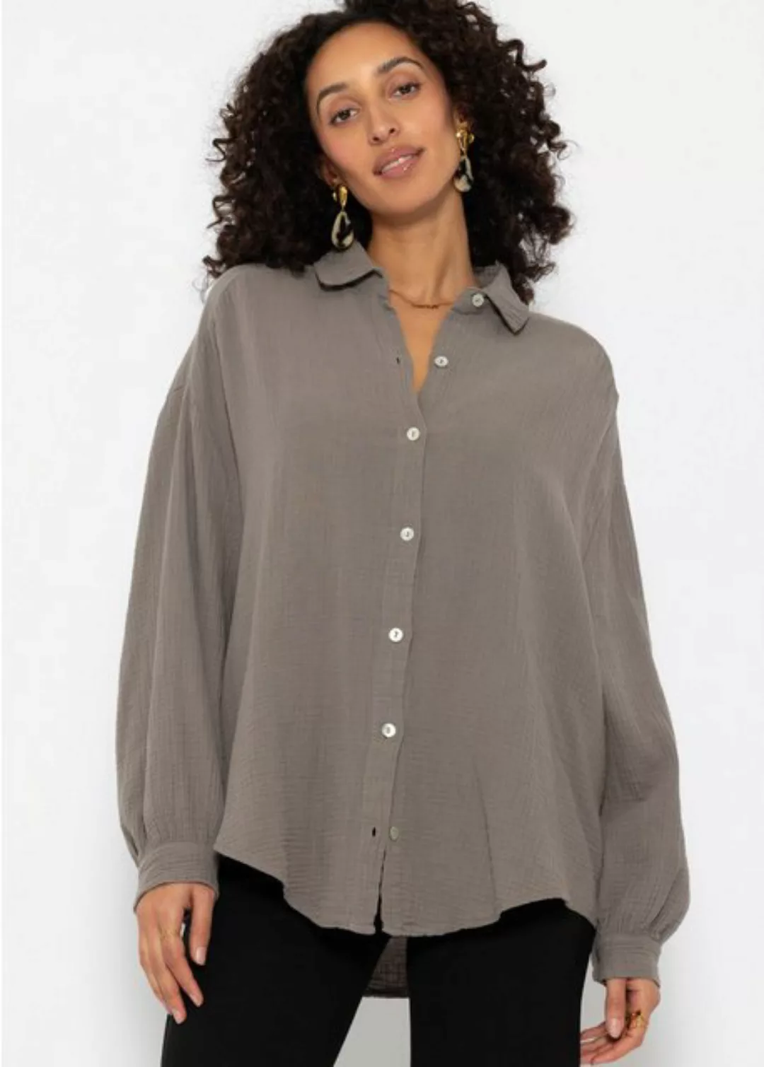 SASSYCLASSY Longbluse Oversize Musselin Bluse Damen kurz Langarm Elegant He günstig online kaufen